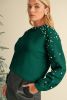 Evergreen Pearl Drop Shoulder Round Neck Sweater