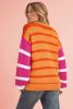 Orange Striped Colorblock Puff Sleeve Sweater