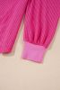 Bright Pink Waffle V Neck Drop Shoulder Long Sleeve Loose Top
