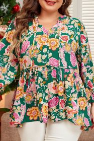 Green Floral Print V Neck Plus Size Babydoll Top (size: (US 26W-28W)4X)
