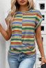 Multicolour Striped Twisted Hem Boho T-Shirt