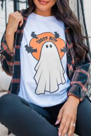 White GHOST HIM Bat Graphic Crewneck Halloween T Shirt (size: (US 8-10)M)