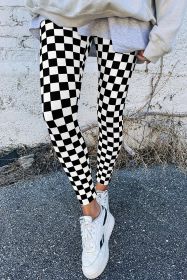 Black Checkered Pattern High Waist Skinny Leggings (size: (US 16-18)XL)
