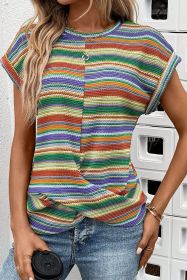 Multicolour Striped Twisted Hem Boho T-Shirt (size: (US 16-18)XL)