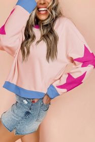 Light Pink Star Patchwork Exposed Seam Oversized Sweatshirt (size: (US 16-18)XL)