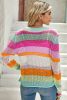 Rose Red Colorblock Striped Hollow Knitted Top