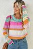 Rose Red Colorblock Striped Hollow Knitted Top