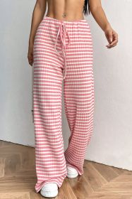 Pink Stripe Colorblock Print Cotton Drawstring Pants (size: (US 4-6)S)