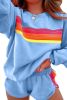 Beau Blue Colorful Striped Long Sleeve Pullover and Shorts Set
