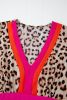 Khaki Cheetah Color Block V Neck Balloon Sleeve Blouse