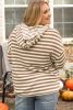 Brown Stripe Drop Sleeve Plus Size Henley Hoodie