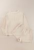 Parchment Corded Long Sleeve Top and High Waist Shorts Set