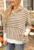 Brown Stripe Drop Sleeve Plus Size Henley Hoodie