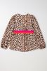 Khaki Cheetah Color Block V Neck Balloon Sleeve Blouse