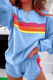 Beau Blue Colorful Striped Long Sleeve Pullover and Shorts Set (size: (US 8-10)M)