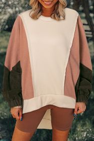 Beige Patchwork High Low Oversized Hoodie (size: (US 16-18)XL)