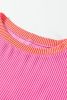 Rose Red Corded Colorblock Patchwork Long Sleeve Top