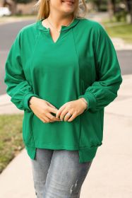 Bright Green Exposed Seam Notched Neck Plus Size Sweatshirt (size: (US 26W-28W)4X)