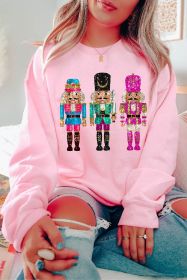 Pink Cute Nutcracker Heat Transfer Printing Graphic Drop Shoulder Christmas Sweatshirt (size: (US 8-10)M)