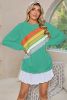 Mint Green Rainbow Colorblock Pullover Sweatshirt
