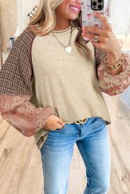Jet Stream Floral Plaid Mixed Print Patchwork Raglan Ribbed Top (size: (US 4-6)S)