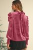 Peach Blossom Mock Keyhole Neck Puff Sleeve Velvet Blouse