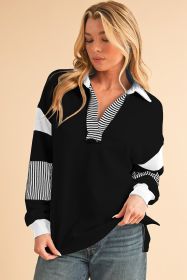 Black Striped Patchwork Collar Sweatshirt (size: (US 4-6)S)