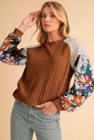 Cinnamon Floral Patchwork Raglan Sleeve Ribbed Top (size: (US 4-6)S)