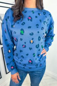 Sky Blue Leopard Drop Shoulder Plus Size Sweatshirt (size: (US 22W-24W)3X)