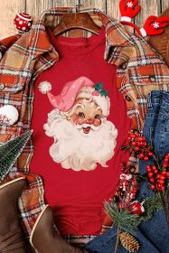 Red Christmas Santa Clause Print Crew Neck T Shirt (size: (US 8-10)M)