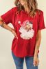 Red Christmas Santa Clause Print Crew Neck T Shirt
