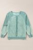 Mineral Blue Waffle Patchwork Raglan Sleeve Exposed Seam Sweatshirt