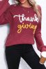 Red Sandalwood Thanksgiving Letter Graphic Crew Neck Sweater
