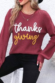 Red Sandalwood Thanksgiving Letter Graphic Crew Neck Sweater (size: (US 16-18)XL)