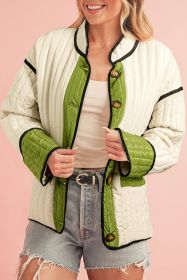 Green Stripe Colorblock Stand Neck Coat (size: (US 4-6)S)