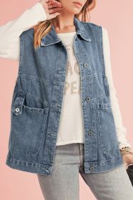 Dusk Blue Loose Denim Waistcoat Shoulder Casual Vest (size: (US 16-18)XL)