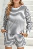 Black Stripe Textured 3/4 Sleeve Top and Shorts Set