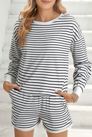 Black Stripe Textured 3/4 Sleeve Top and Shorts Set (size: (US 16-18)XL)