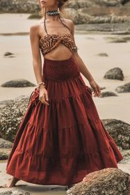 Red Dahlia Smocked Waist Bohemian Tiered Maxi Skirt (size: (US 16-18)XL)