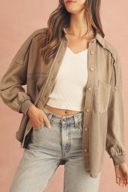 Goat Mineral Wash Textured Patchwork Loose Fit Shacket (size: (US 16-18)XL)