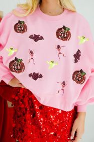 Pink Sequins Halloween Pumpkin Sweatshirt (size: (US 16-18)XL)