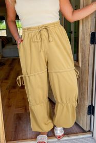 Beige Drawstring High Waist Plus Size Pants (size: (US 26W-28W)4X)