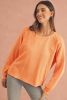 Grapefruit Orange Solid Color Textured High Low Long Sleeve Top