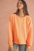 Grapefruit Orange Solid Color Textured High Low Long Sleeve Top