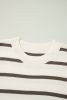 Brown Stripe Side Slits Short Sleeve Knit Top