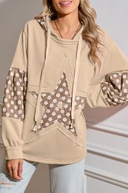 Apricot Floral Patchwork Star Pattern Drawstring Hoodie (size: (US 16-18)XL)