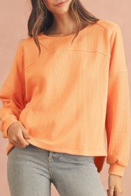 Grapefruit Orange Solid Color Textured High Low Long Sleeve Top (size: (US 4-6)S)