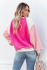 Rosy Colorblock Patchwork Plush Pullover Sweatshirt