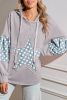 Beau Blue Floral Patchwork Star Pattern Drawstring Hoodie