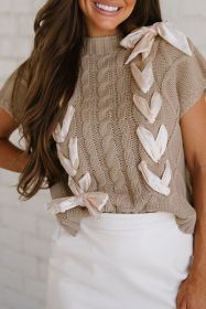 Simply Taupe Satin Bowknot Cable Knit Top (size: (US 16-18)XL)